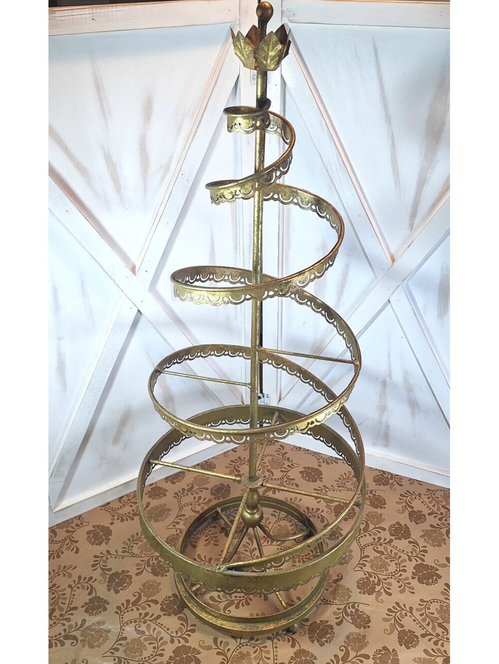 VTG Gold Gilted Spiral Metal Christmas Ornament Tree Jewelry Display Stand 31.5"
